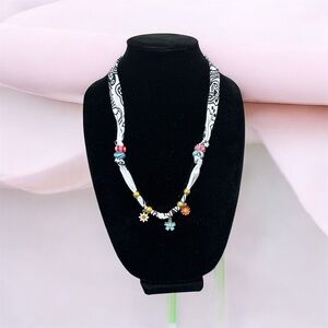 Handmade Bandana Necklace with Charm Accents
